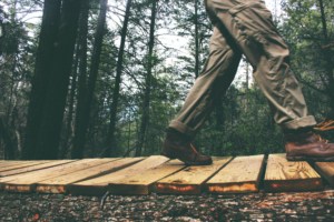 person walking on wood